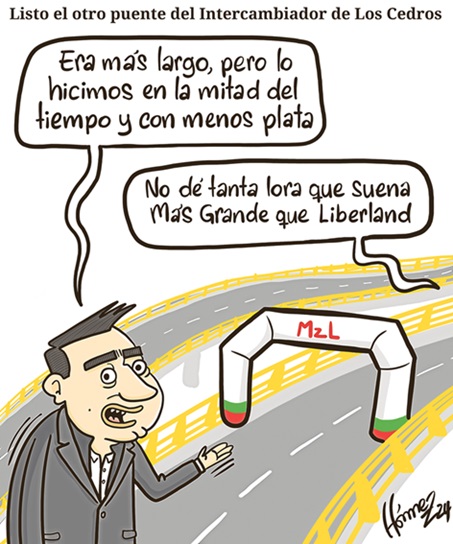 Caricatura 24 de diciembre del 2024: Listo el otro puente del intercambiador vial de Los Cedros, en Manizales