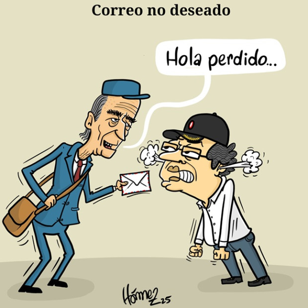 Caricatura 7 de mayo del 2025: Correo no deseado del excanciller Álvaro Leyva para el presidente Gustavo Petro