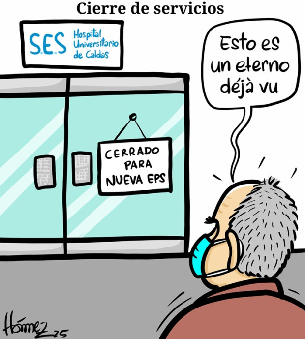 Caricatura 21 de noviembre del 2025: Cierre de servicios del SES Hospital de Caldas a Nueva EPS