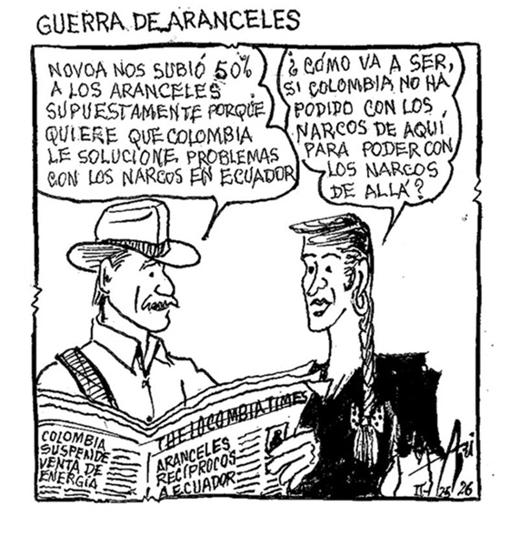 Caricatura 27 de febrero del 2026: Guerra de aranceles entre Colombia y Ecuador