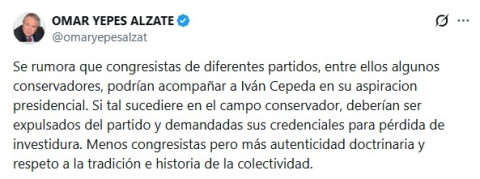 Yepes pide expulsar a quienes vayan en contra Foto | Tomada de Twitter | LA PATRIA