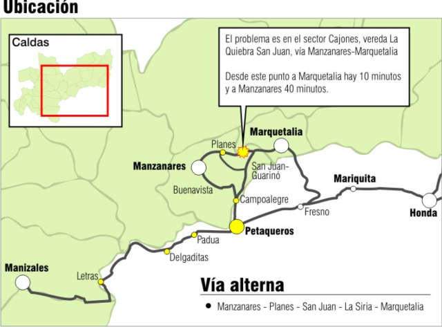 infografía ubicación sitio del cierre en la vía Manzanares-Marquetalia