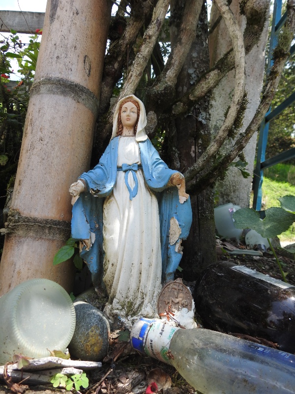 A la intemperie permanece la Virgen Milagrosa, que peregrinó por la vereda.