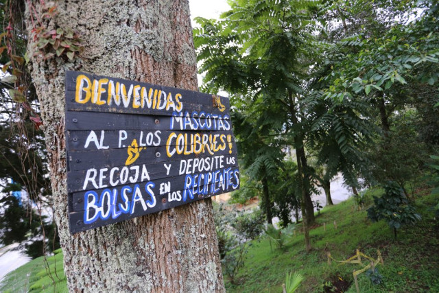 Carteles hechos por la comunidad ubicados en el Parque Los Colibríes, en Chipre.