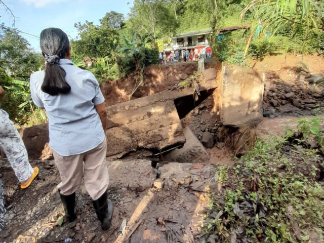 El puente que une a La Quinta y La Amalia, en Supía (Caldas), colapsó en septiembre del 2022.