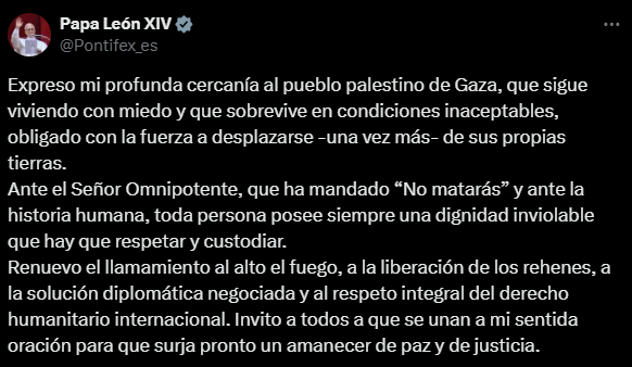 El papa se pronuncia sobre Gaza