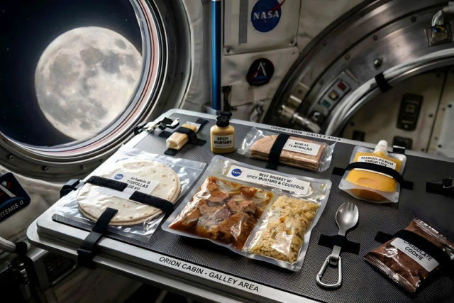 Los astronautas Reid Wiseman, Jeremy Hansen y Christina Koch muestran los alimentos que consumen a bordo de la nave Orion. Las demostraciones de qué comen y cómo preparan sus comidas se han convertido en uno de los momentos icónicos de la misión lunar Artemis II.