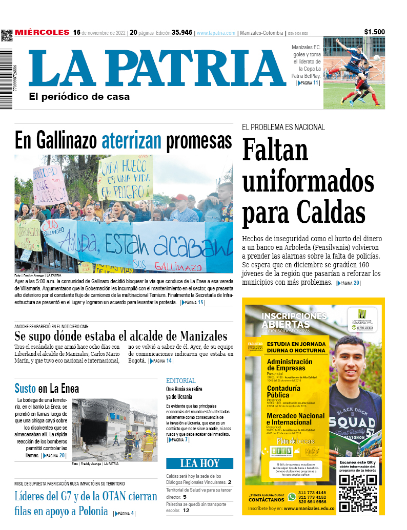 Portada 16 de noviembre del 2022