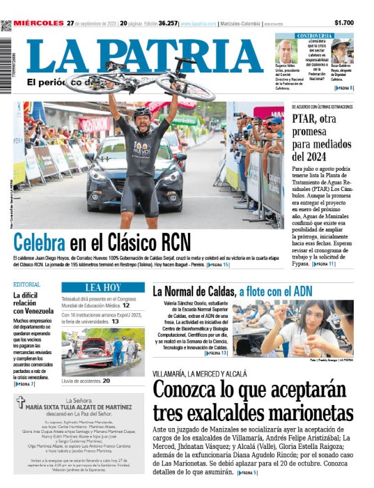 Portada 27 de septiembre del 2023