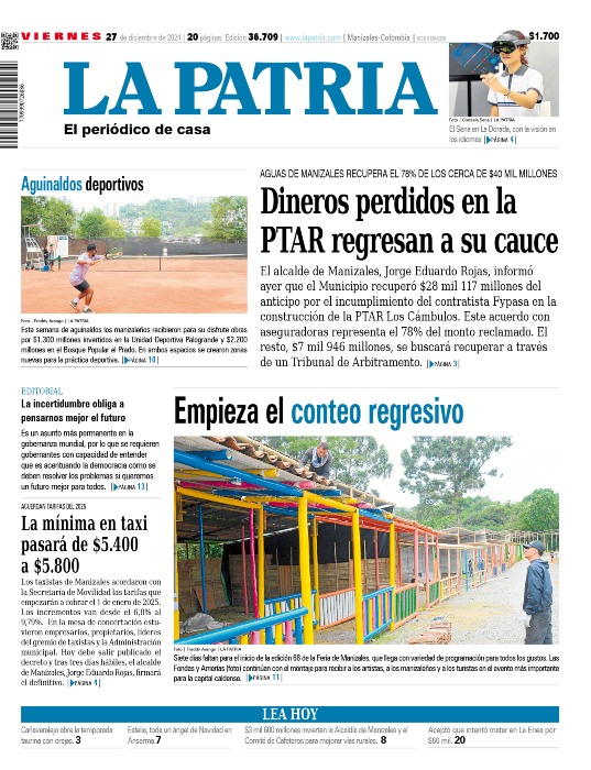 Portada 27 de diciembre del 2024