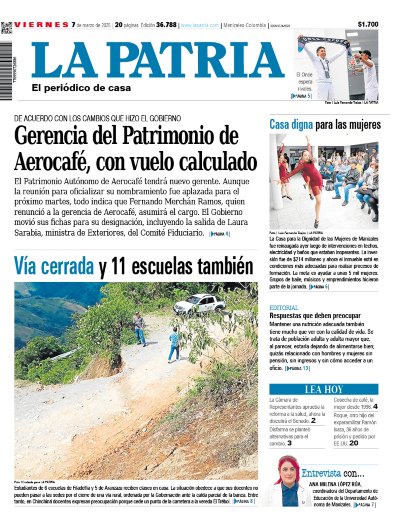 Portada del periódico LA PATRIA 7 de marzo del 2025