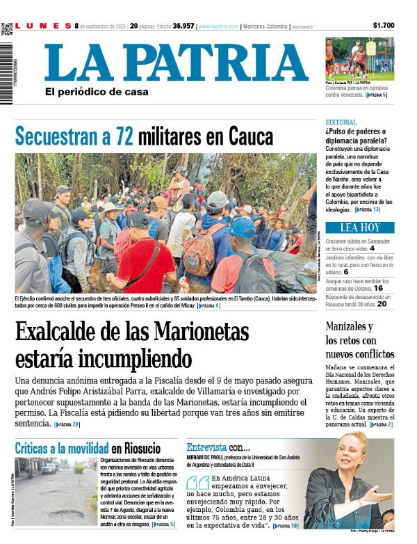 Portada 8 de septiembre del 2025