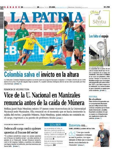 Portada 29 de noviembre del 2025