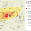 Este es el mapa de riesgo del volcán Nevado del Ruiz, con un límite establecido en un radio ubicado a 15 kilómetros del cráter Arenas. Desde este 12 de mayo el área se redujo a 10 kilómetros a la redonda.