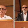 José Ismael Peña (izquierda), designado inicialmente como rector, y Leopoldo Múnera, nuevo rector de la Universidad Nacional de Colombia.