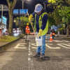 Así se ven las obras en la ciclobanda de Manizales, que no recibía pintura oficialmente desde el 2022. Se pintarían 7 mil 732 metros lineales.