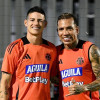 James Rodríguez y Dayro Moreno durante el entrenamiento de este martes.
