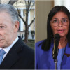 Juan Manuel Santos, expresidente de Colombia, y Delcy Rodríguez, mandataria encargada de Venezuela.