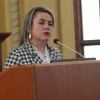  Ludirlena Pérez Carvajal, Mujer Cafam 2019 y líder de la Asociaicón de Mujeres Víctimas del Conflicto Armado en Colombia Gestionando Paz, durante su discurso en la Asamblea de Caldas. 