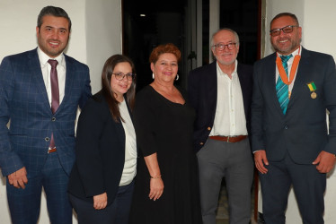 Manuel Fermín Giraldo, alcalde de Salamina; Viviana Zuluaga, diputada; Rocío Marulanda, concejal de Salamina; Guido Echeverri, senador, y Luis Fernando Cárdenas, rector de la institución.