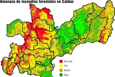 amenaza de incendio forestal en Caldas