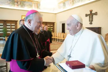 Monseñor José Miguel Gómez Rodríguez y el papa Francisco.