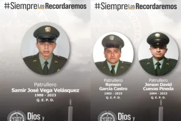 Estos son los tres policías asesinados este martes por el Eln. 