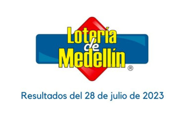 Logo de la Lotería de Medellín. Debajo dice "resultados del 28 de julio de 2023"