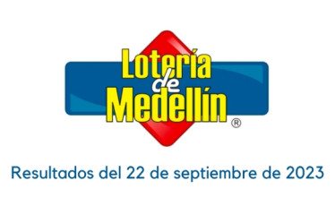 Logo de la Lotería de Medellín con un texto abajo que dice "Resultados del 22 de septiembre de 2023"