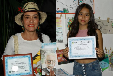 Maria Resfa Loaiza Giraldo, ganadora de la categoría libre y Tania Labrado Jaramillo, ganadora en la categoría para los estudiantes. 