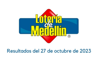 Logo de la Lotería de Medellín con un texto abajo que dice "Resultados del 27 de octubre de 2023"
