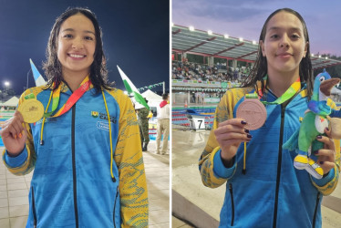 Stefanía Gómez (izquierda) hizo récord nacional en 50 metros pecho. Mariana Libreros llegó en el tercer lugar al final de la prueba de 400 metros libres. 