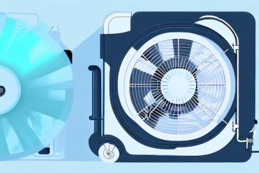 Ilustración en tonos azules de un ventilador de aire acondicionado.