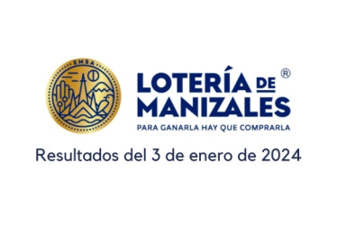Logo de la Lotería de Manizales. Debajo dice "resultados del 3 de enero de 2024"