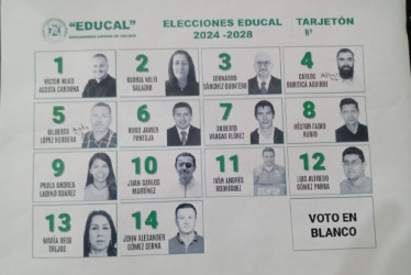 Imagen I Cortesía Educal I LA PATRIA  Este es el tarjetón para las elecciones del viernes en las que los docentes de colegios públicos del departamento elegirán a los miembros de la junta directiva del sindicato Educadores Unidos de Caldas (Educal)