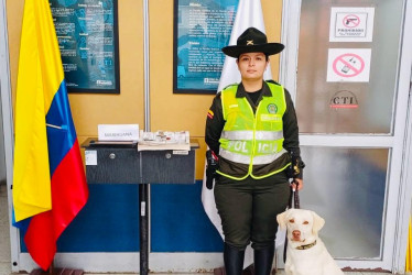 El perro antidrogas Axel detectó el libro en el que escondían los cigarrillos de marihuana.