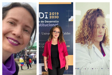 Gina Marcela Arias Rodríguez, Alejandra Patiño y Paula Tatiana Pantoja, doctoras del Eje Cafetero, seleccionadas en la convocatoria Orquídeas de Minciencias. 