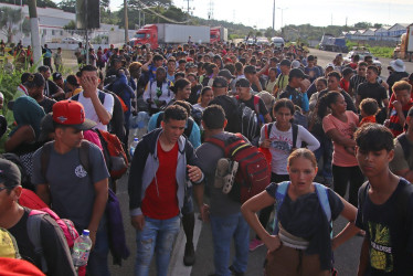 Migrantes salieron en caravana este sábado, 5 de octubre, de la ciudad de Tapachula, en el estado de Chiapas (México). 