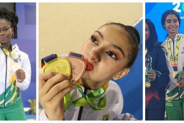 Ingrid Vanessa Segura, Sara Correa y Michel Martínez, medallistas por Caldas ayer en los Juegos Nacionales Juveniles.