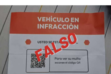 Se ha divulgado en redes una publicación que denuncia multas falsas con un QR. No hay evidencias de que el papel esté en Colombia, la alerta se hizo en Argentina. La Secretaría de Movilidad de Manizales señaló que los mensajes sobre multas por mal parqueo no son de entes oficiales. 