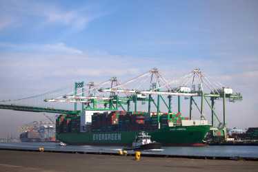 Fotografía del 3 de diciembre del 2024 de grúas descargando contenedores en el puerto de Los Ángeles, California (EE.UU.). "Están avisados": El presidente electo estadounidense, Donald Trump, usa la amenaza del proteccionismo para negociar con el mundo.