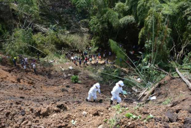 Fotos| Fredy Arango| LA PATRIA Las labores de rescate se centran en la quebrada.