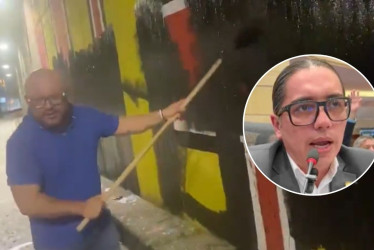 El concejal del Medellín Andrés Rodríguez llegó el sábado a Manizales para cubrir con pintura negra el mural Las cuchas tienen razón