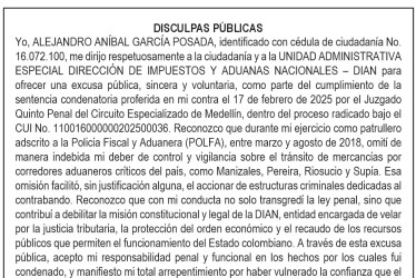 Disculpas públicas de Alejandro Aníbal García Posada a la DIAN