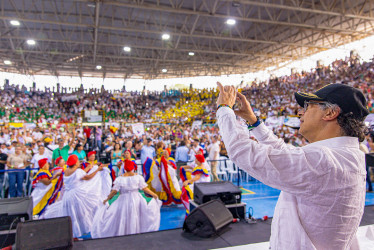 El presidente de la República, Gustavo Petro, este jueves en La Dorada (Caldas).