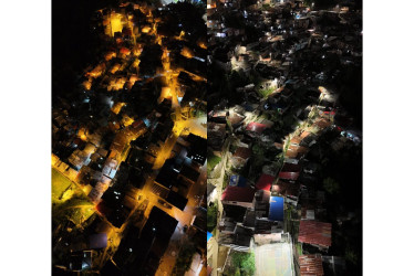 El antes y el después de la iluminación en el barrio Bajo Andes. 