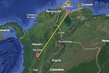 Distancia entre Manizales y Maracaibo (Venezuela), hay unos 750 km en línea recta. 