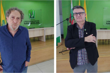 Los académicos Carlos Skliar, profesor e investigador argentino, y Jordi Planella Rivera, profesor e investigador de la Universidad de Cataluña, España. 