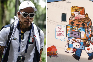 'Dayro Moreno y leyendas vs. Juan Carmona y sus amigos', el partido amistoso que se jugará en el estadio Palogrande durante la Feria de Manizales. Entre los participantes confirmados se destaca la presencia de Camilo Cifuentes, influencer manizaleño cuyo rostro no se conoce, pero que es representado con el mural de la foto.