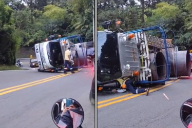 En la vía Manizales-Medellín, en el ascenso al alto de Minas, se registra un accidente de tránsito este jueves (18 de diciembre). Un camión se volcó. 